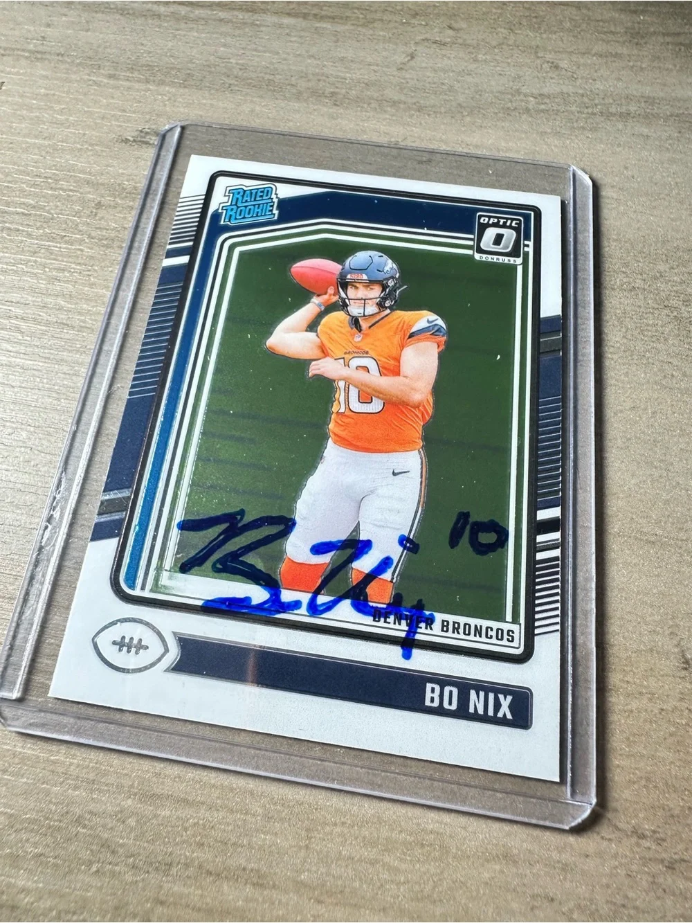 Bo Nix Signed Rookie Card. 2024 Panini Rated Rookie #209. Autograph. Broncos.